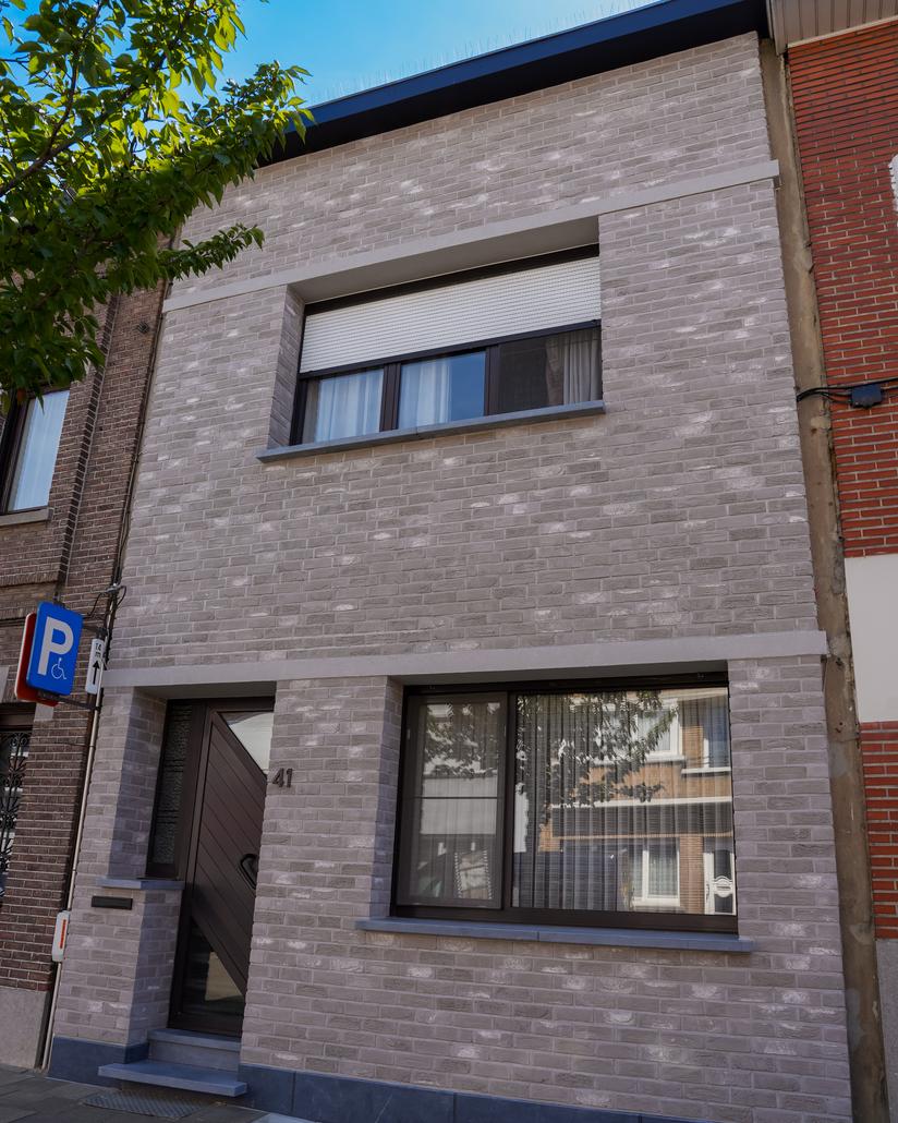 Gevel met isolatie en steenstrips Merksem