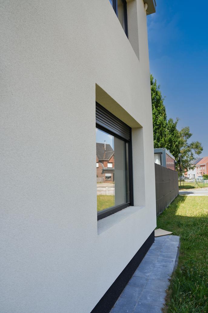 Façade en liège projeté avec isolation à Sinaai-Waas