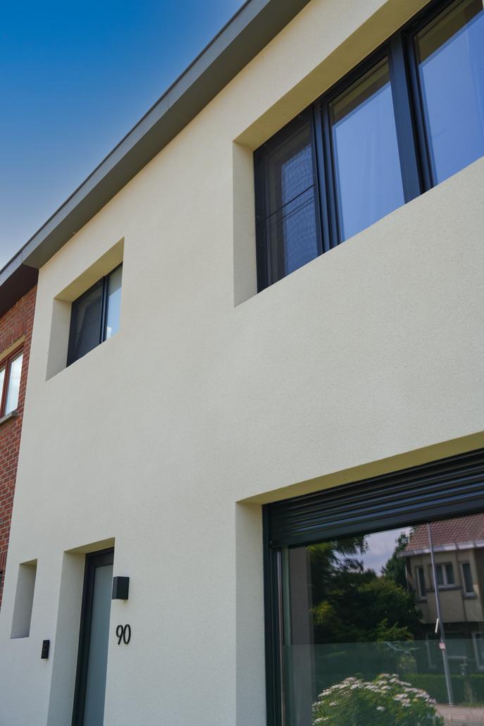 Façade en liège projeté avec isolation à Sinaai-Waas