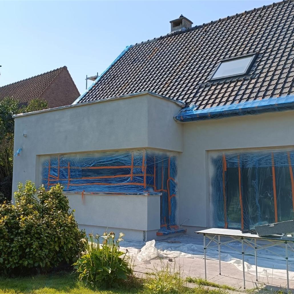 Isolation de façade liège projeté et briquettes de parement Merchtem